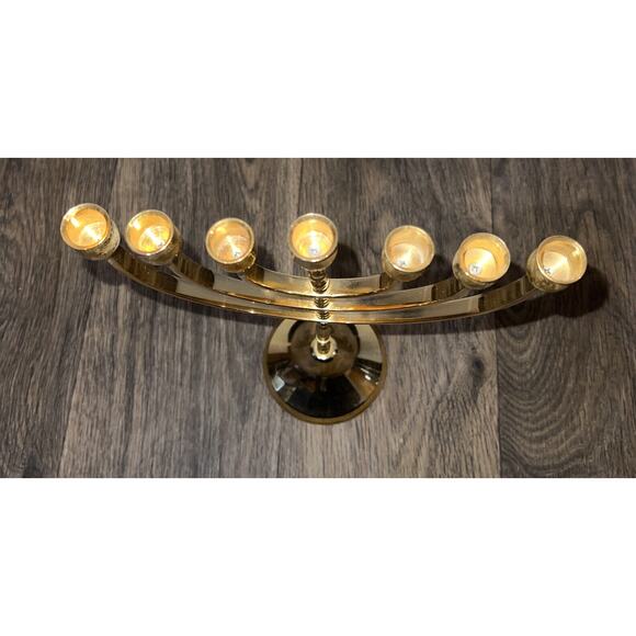 Menorah 11” Seven Branched 24k Gold Plated By Amy Artwork Made In Israel - Picture 3 of 3
